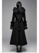 Big Fur Collar Metal Buckle Leather Hasp Cuff Black Gothic Maxi Coat