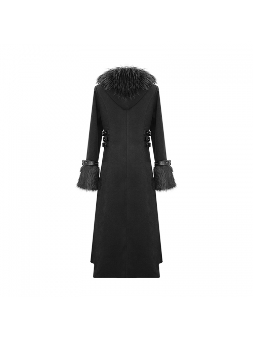 Front Metal Retro Button False Waist Closure Black Gothic Double-Sided Wool Maxi Coat