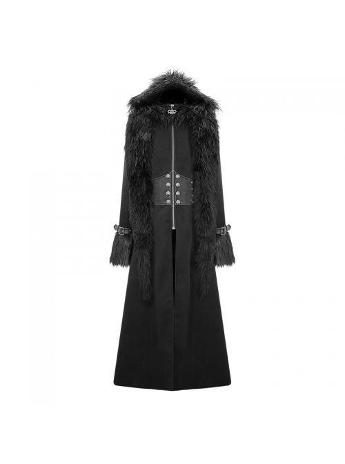 Front Metal Retro Button False Waist Closure Black Gothic Double-Sided Wool Maxi Coat