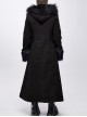 Front Metal Retro Button False Waist Closure Black Gothic Double-Sided Wool Maxi Coat