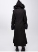 Front Metal Retro Button False Waist Closure Black Gothic Double-Sided Wool Maxi Coat