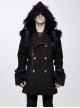 Fur Collar Shoulder Leather Hasp Front Metal Button Black Punk Double-Sided Wool Coat