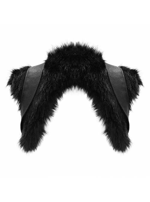 Fur Collar Shoulder Leather Hasp Front Metal Button Black Punk Double-Sided Wool Coat