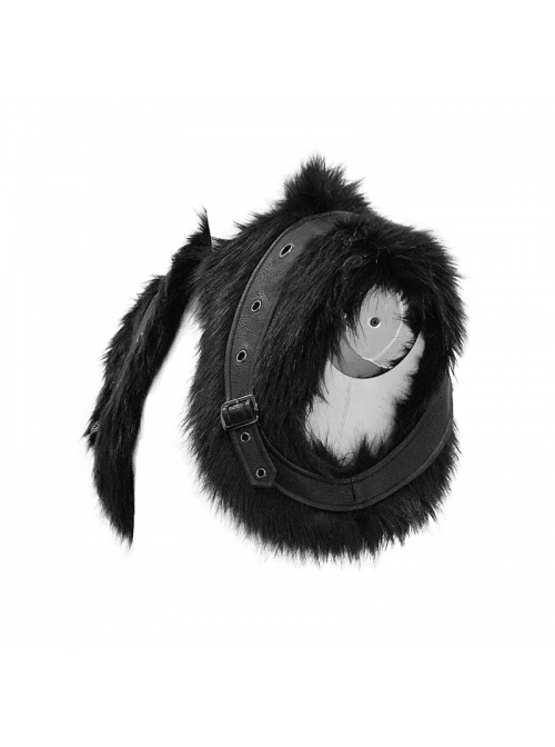 Fur Collar Shoulder Leather Hasp Front Metal Button Black Punk Double-Sided Wool Coat