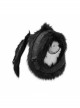 Fur Collar Shoulder Leather Hasp Front Metal Button Black Punk Double-Sided Wool Coat