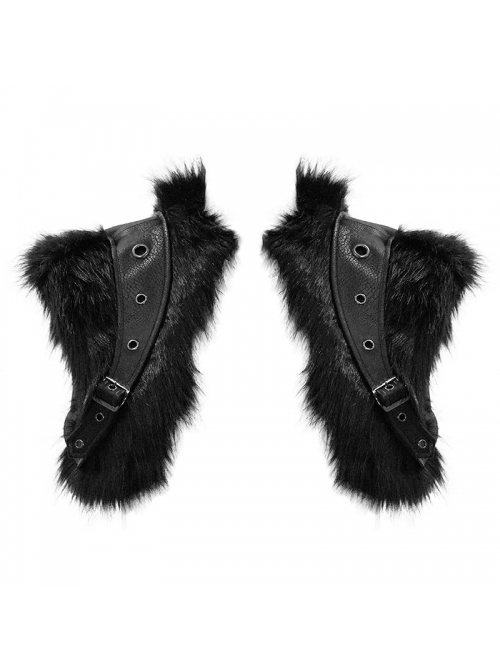 Fur Collar Shoulder Leather Hasp Front Metal Button Black Punk Double-Sided Wool Coat