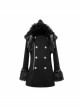Fur Collar Shoulder Leather Hasp Front Metal Button Black Punk Double-Sided Wool Coat
