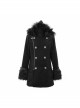 Fur Collar Shoulder Leather Hasp Front Metal Button Black Punk Double-Sided Wool Coat