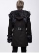 Fur Collar Shoulder Leather Hasp Front Metal Button Black Punk Double-Sided Wool Coat