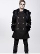 Fur Collar Shoulder Leather Hasp Front Metal Button Black Punk Double-Sided Wool Coat