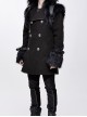 Fur Collar Shoulder Leather Hasp Front Metal Button Black Punk Double-Sided Wool Coat