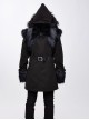 Fur Collar Shoulder Leather Hasp Front Metal Button Black Punk Double-Sided Wool Coat