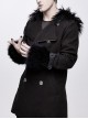 Fur Collar Shoulder Leather Hasp Front Metal Button Black Punk Double-Sided Wool Coat