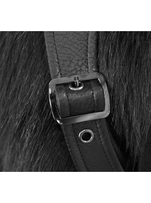 Fur Collar Shoulder Leather Hasp Front Metal Button Black Punk Double-Sided Wool Coat