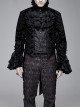Men High Collar Front Chest Lace Frill Metal Retro Button Flare Cuff Black Gothic Jacquard Velvet Coat