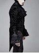 Men High Collar Front Chest Lace Frill Metal Retro Button Flare Cuff Black Gothic Jacquard Velvet Coat