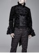 Men High Collar Front Chest Lace Frill Metal Retro Button Flare Cuff Black Gothic Jacquard Velvet Coat