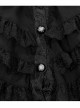 Men High Collar Front Chest Lace Frill Metal Retro Button Flare Cuff Black Gothic Jacquard Velvet Coat