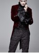 Men High Collar Front Chest Lace Frill Metal Retro Button Flare Cuff Wine Red Gothic Jacquard Velvet Coat