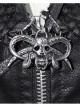 Metal Hasp High Collar Front Chest Splice Broken Holes Mesh Lace-Up Black Punk Coat