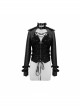 Metal Hasp High Collar Front Chest Splice Broken Holes Mesh Lace-Up Black Punk Coat