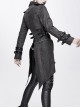 Metal Hasp High Collar Front Chest Splice Broken Holes Mesh Lace-Up Black Punk Coat