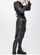 Metal Hasp High Collar Front Chest Splice Broken Holes Mesh Lace-Up Black Punk Coat