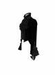 Women High Collar Front Chest Lace Frill Metal Retro Button Flare Cuff Black Gothic Jacquard Velvet Coat