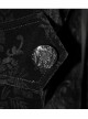 Women High Collar Front Chest Lace Frill Metal Retro Button Flare Cuff Black Gothic Jacquard Velvet Coat