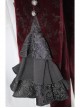 Women High Collar Front Chest Lace Frill Metal Retro Button Flare Cuff Wine Red Gothic Jacquard Velvet Coat