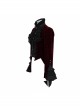 Women High Collar Front Chest Lace Frill Metal Retro Button Flare Cuff Wine Red Gothic Jacquard Velvet Coat