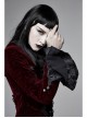Women High Collar Front Chest Lace Frill Metal Retro Button Flare Cuff Wine Red Gothic Jacquard Velvet Coat