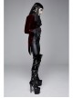 Women High Collar Front Chest Lace Frill Metal Retro Button Flare Cuff Wine Red Gothic Jacquard Velvet Coat