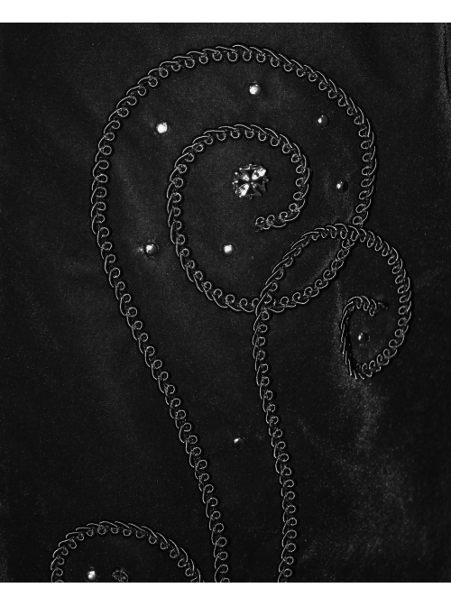 Stand-Up Collar Waist Hand Embroidered Cross Rivet Black Gothic Weft Velveteen Coat