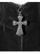 Stand-Up Collar Waist Hand Embroidered Cross Rivet Black Gothic Weft Velveteen Coat