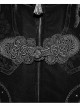 Stand-Up Collar Waist Hand Embroidered Cross Rivet Black Gothic Weft Velveteen Coat