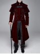 Stand-Up Collar Waist Hand Embroidered Cross Rivet Wine Red Gothic Weft Velveteen Coat