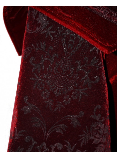 Stand-Up Collar Waist Hand Embroidered Cross Rivet Wine Red Gothic Weft Velveteen Coat