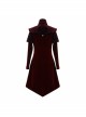 Stand-Up Collar Waist Hand Embroidered Cross Rivet Wine Red Gothic Weft Velveteen Coat