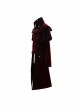 Stand-Up Collar Waist Hand Embroidered Cross Rivet Wine Red Gothic Weft Velveteen Coat