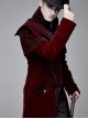 Stand-Up Collar Waist Hand Embroidered Cross Rivet Wine Red Gothic Weft Velveteen Coat