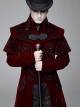 Stand-Up Collar Waist Hand Embroidered Cross Rivet Wine Red Gothic Weft Velveteen Coat