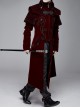 Stand-Up Collar Waist Hand Embroidered Cross Rivet Wine Red Gothic Weft Velveteen Coat