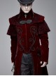 Stand-Up Collar Waist Hand Embroidered Cross Rivet Wine Red Gothic Weft Velveteen Coat