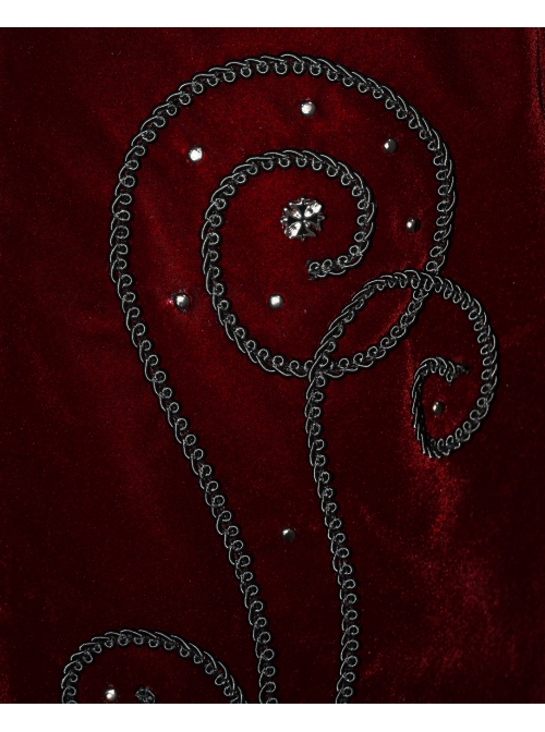 Stand-Up Collar Waist Hand Embroidered Cross Rivet Wine Red Gothic Weft Velveteen Coat