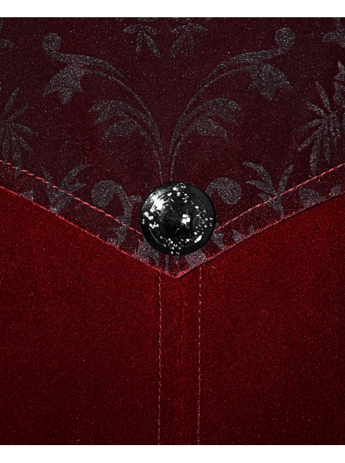 Stand-Up Collar Waist Hand Embroidered Cross Rivet Wine Red Gothic Weft Velveteen Coat
