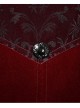 Stand-Up Collar Waist Hand Embroidered Cross Rivet Wine Red Gothic Weft Velveteen Coat