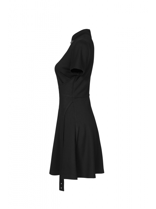 Steam Punk Female Casual Black High Waist Metal Buckle Elastic Dress