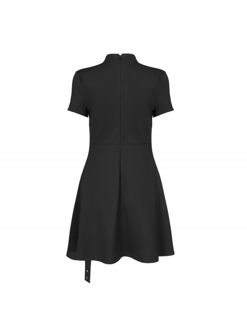 Steam Punk Female Casual Black High Waist Metal Buckle Elastic Dress