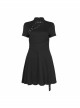 Steam Punk Female Casual Black High Waist Metal Buckle Elastic Dress